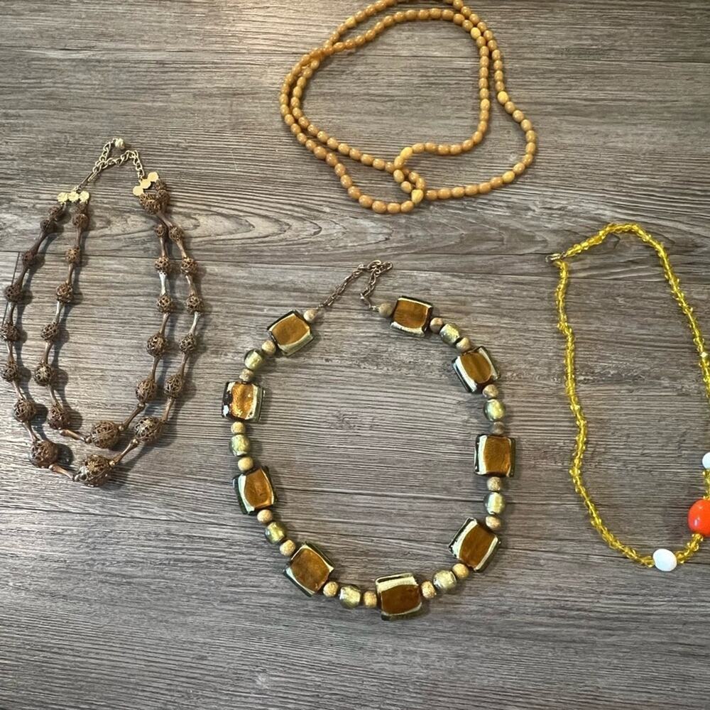Vintage Gold and Brown Multi-Strand Necklace Set - Picture 2 of 7